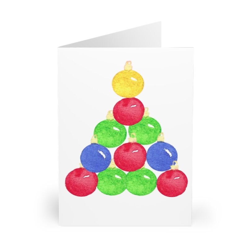 Christmas Tree Baubles Greeting Cards (5 Pack)