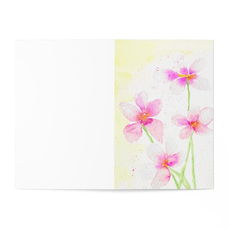 Pretty Pink Watercolour Flowers Set of 7 Greetings Cards - Image 3