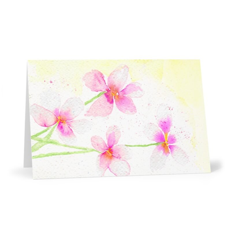 Pretty Pink Watercolour Flowers Set of 7 Greetings Cards - Image 4