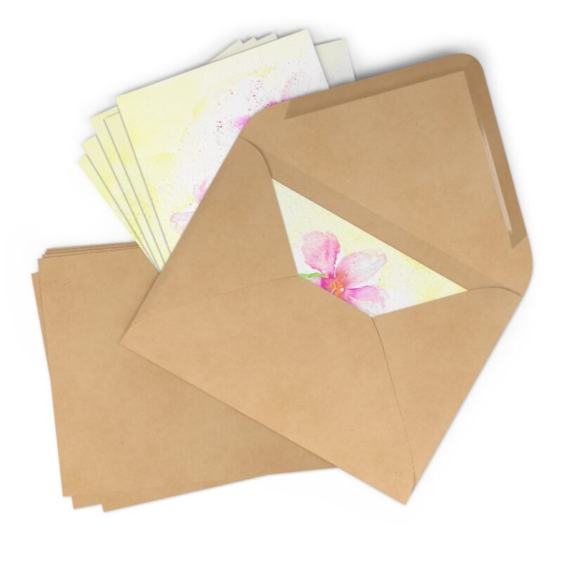 Pretty Pink Watercolour Flowers Set of 7 Greetings Cards - Image 7