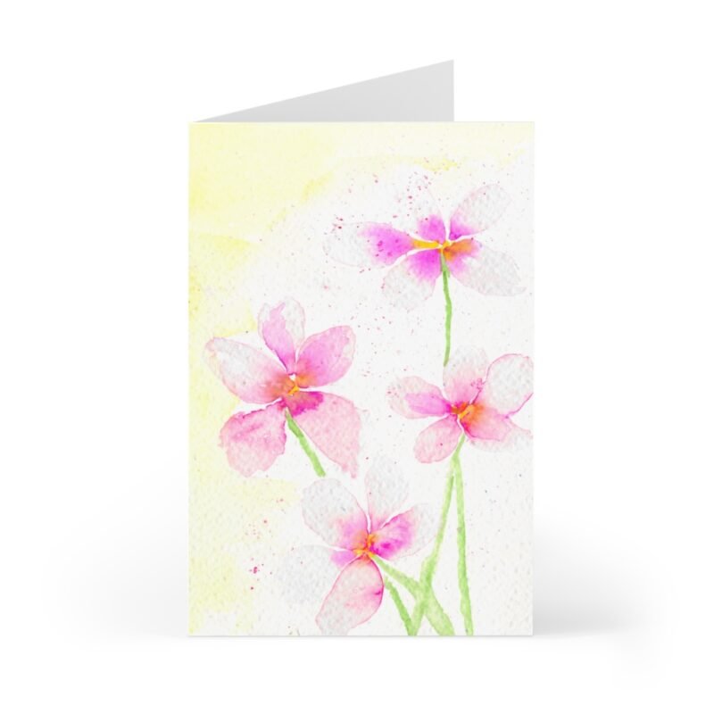 Pretty Pink Watercolour Flowers Set of 7 Greetings Cards