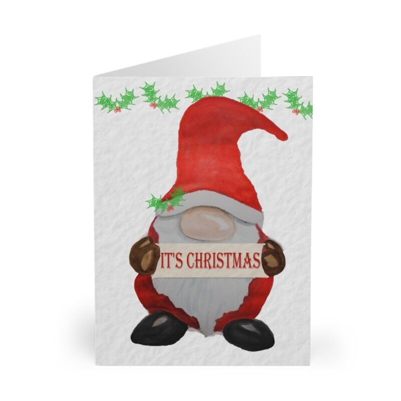 Christmas Gnome And Holly Greeting Cards Pack of 5