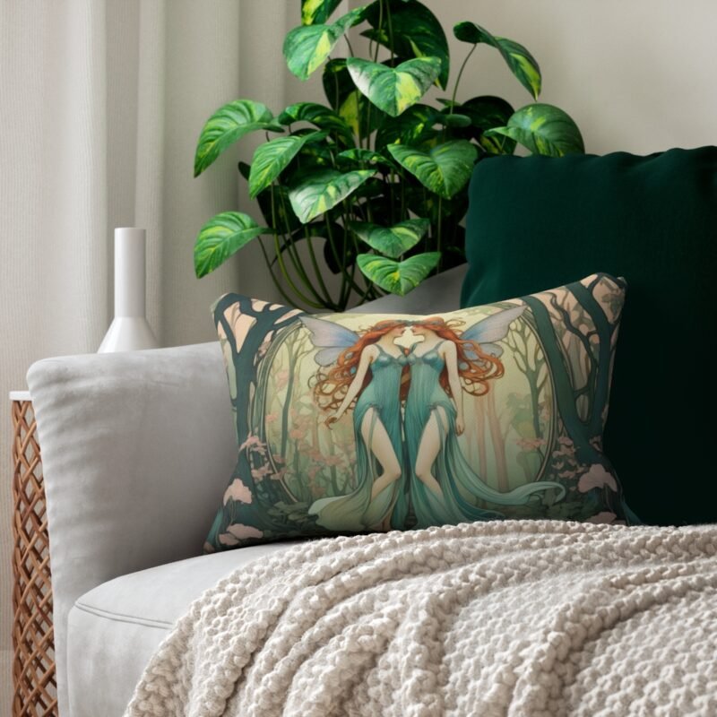 Art Nouveau Woodland Fairy Lumbar Pillow - Image 5