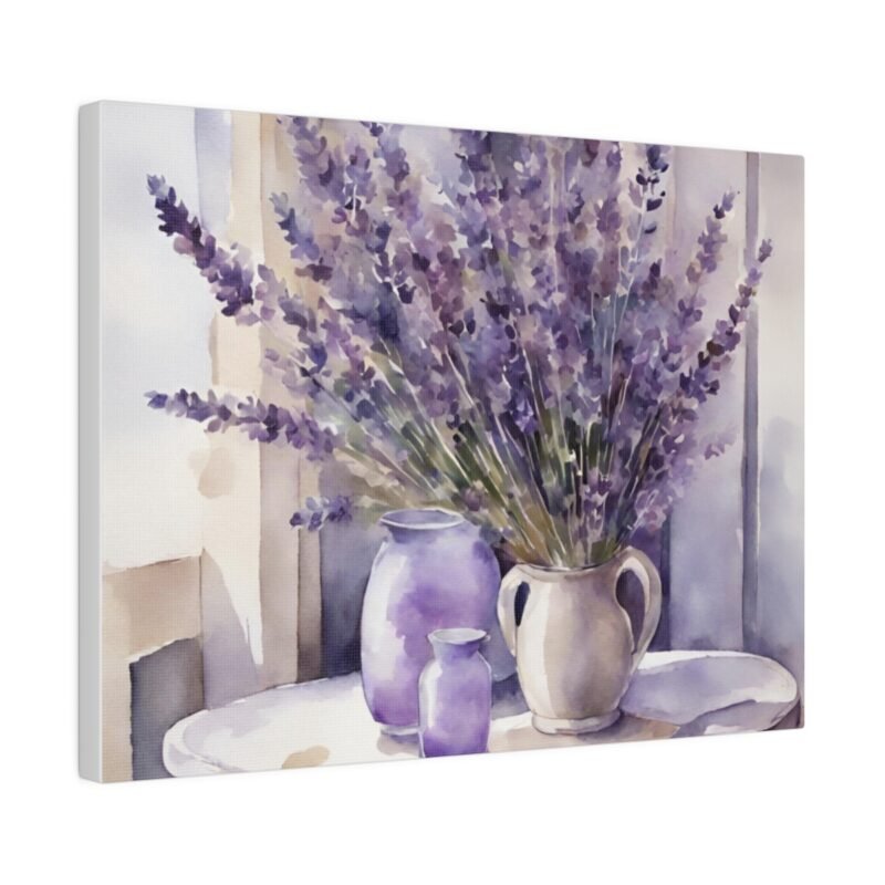 Lavender Watercolour Style Print On Canvas, Cottage Core Lavender Print, Lavender In A Vase On A Country Table,  Country Style Canvas Print - Image 2