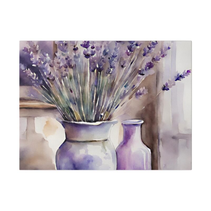 Country Lavender In Vase Watercolour Style Print On Canvas, Cottage Core Lavender Print, Lavender In A Vase On A Country Table,  Country Style Canvas Print