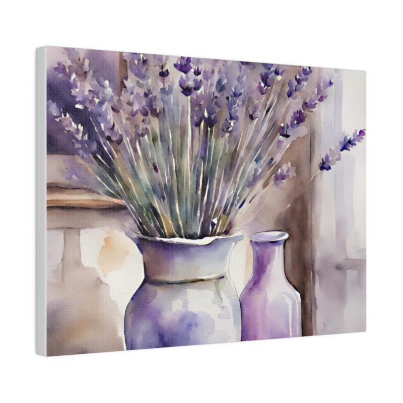 Country Lavender In Vase Watercolour Style Print On Canvas, Cottage Core Lavender Print, Lavender In A Vase On A Country Table,  Country Style Canvas Print - Image 2