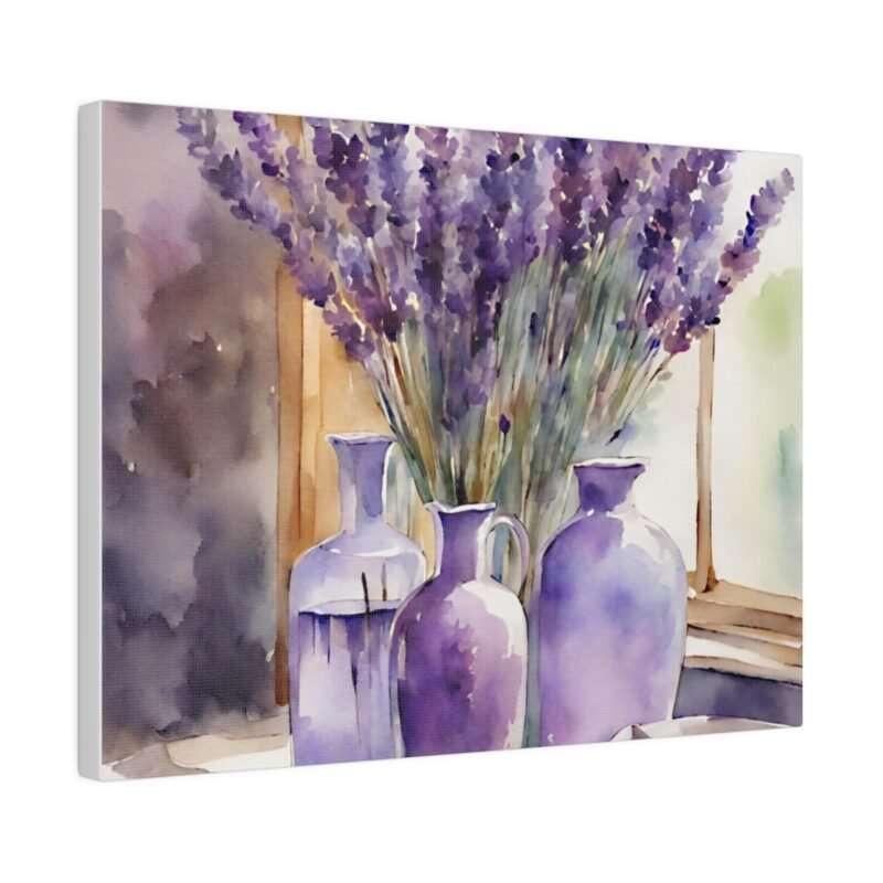 Lavender In Rustic Vase Watercolour Style Print On Canvas, Cottage Core Lavender Print, Lavender In A Vase On A Country Table,  Country Style Canvas Print - Image 2