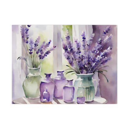Country Lavender Watercolour Style Print On Canvas, Cottage Core Lavender Print, Lavender In A Vase On A Country Table,  Country Style Canvas Print