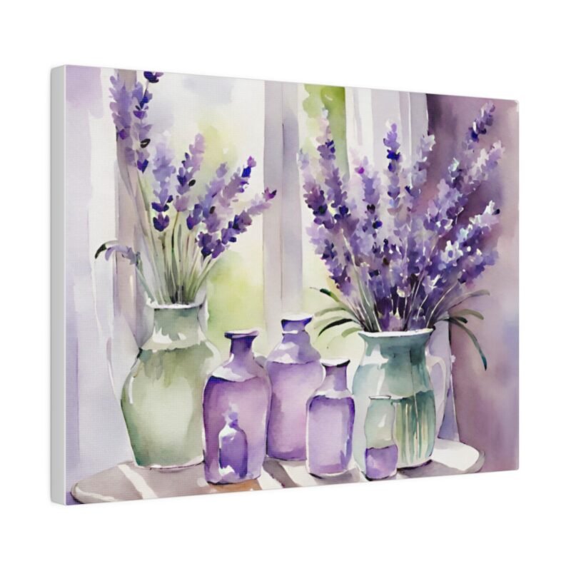 Country Lavender Watercolour Style Print On Canvas, Cottage Core Lavender Print, Lavender In A Vase On A Country Table,  Country Style Canvas Print - Image 2